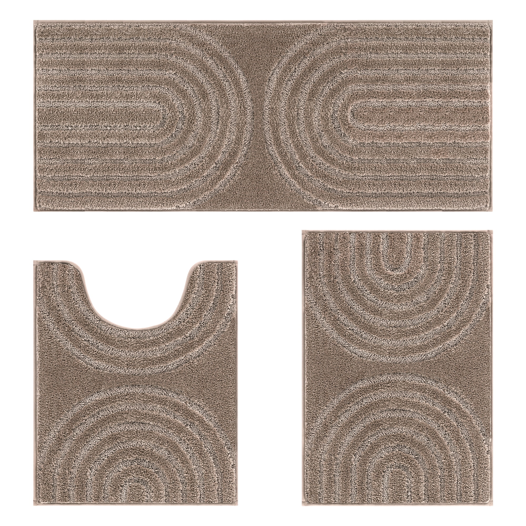 Vaukki Geometric Bathroom Rug Set of 3 Microfiber Soft Absorbent Non Slip Bath Rugs for Bathroom，(18"x26"+20"x47"+20"x24"，Brown)
