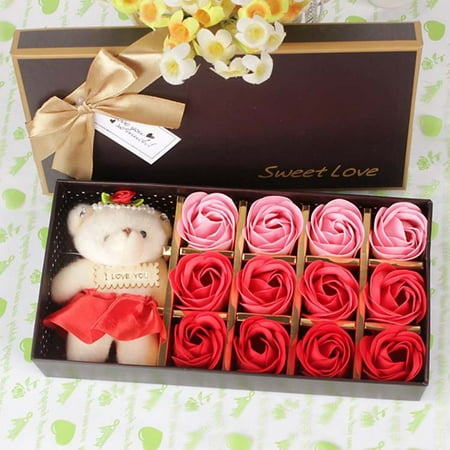 

Mishuowoti 12 Gift Rose Gift Day Valentine s Flower Small Gift Soap Bear Box Gift Home Decor