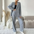 thumbnail image 4 of Womens Dressy Casual Outfits 2 Piece Comfy Cotton Suit Blazer Jacket and Elatic Waisted Wide Leg Pant Sets (XL, Gray), 4 of 7