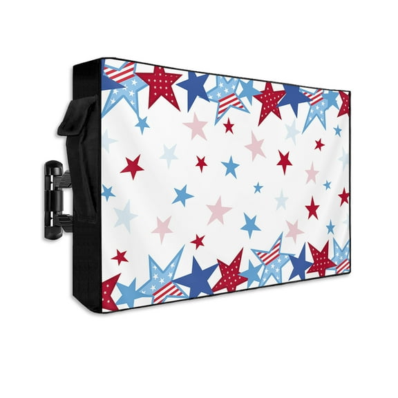 4th of July Outdoor TV Cover 40 to 43 Inch Weatherproof, Patriotic Independence Day Blue Red Star 600D Oxford TV Covers with Waterproof Zipper, Outside Flat TV Screen Protector Size 40"Wx25"Hx4.5"D