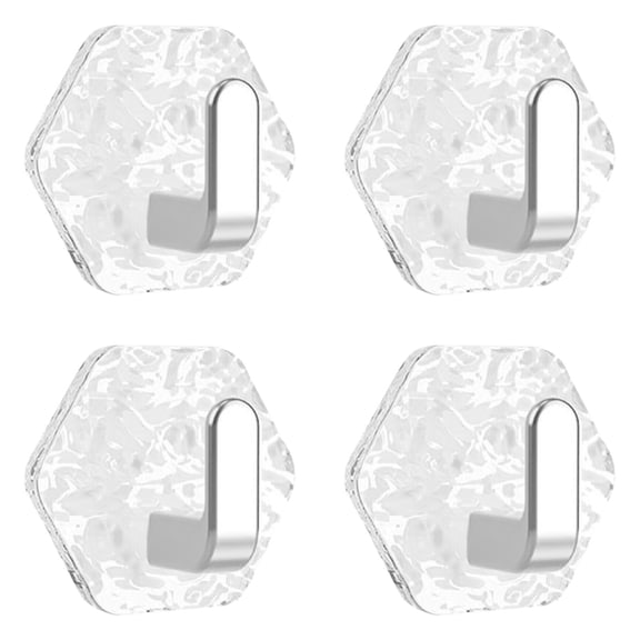 Transparent Adhesive Wall Hooks, No-Drill Waterproof Hooks for Bathroom, Kitchen, Strong Suction Cup Towel Hangers, Removable, 4 Pack, Silver