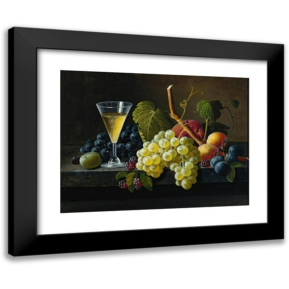Severin Roesen 14x12 Black Modern Framed Museum Art Print Titled - Still Life with Champagne Glass