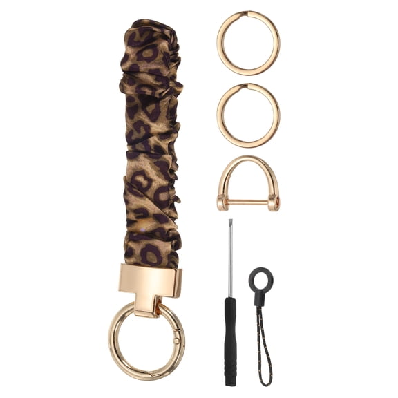 Scrunchie Keychain Wristlet, Cute Lanyard with D Ring & Key Rings for Women, Leopard