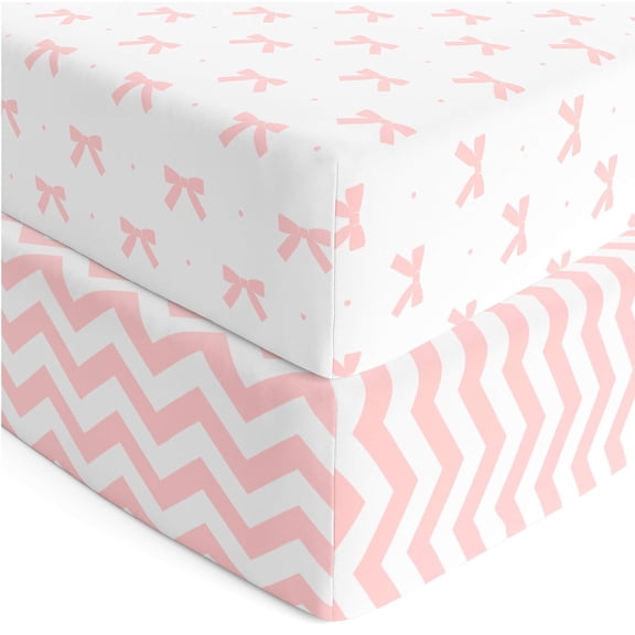 Joey and Joan Crib Fitted Bows Chevron Sheet, Pink, 2 Count