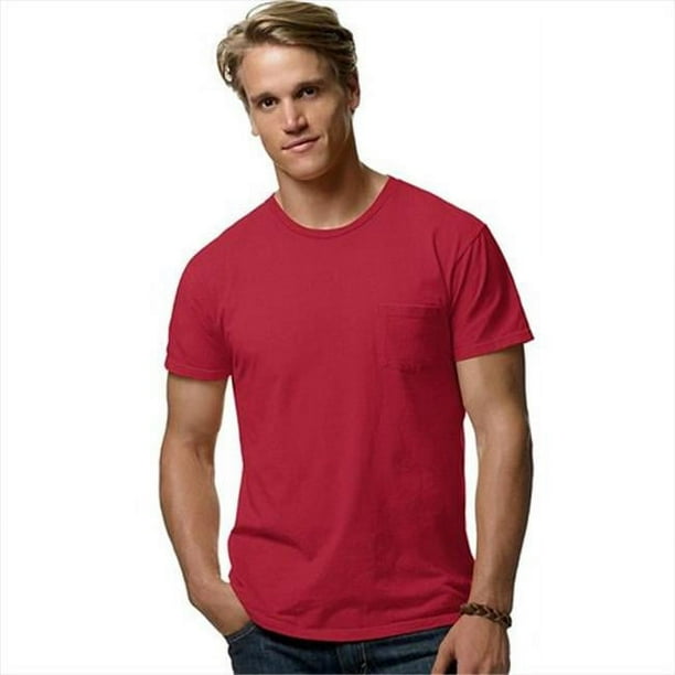 Hanes 498P T-Shirt de Poche Nano-T pour Hommes & 44; 3X - Rouge Vintage