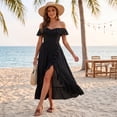thumbnail image 6 of UDAUDU Women's Midi Dress 2026 Spring Summer Off The Shoulder Satin Wedding Guest Dresses Wrap Party Cocktail Formal Prom Dresses Black XL, 6 of 7