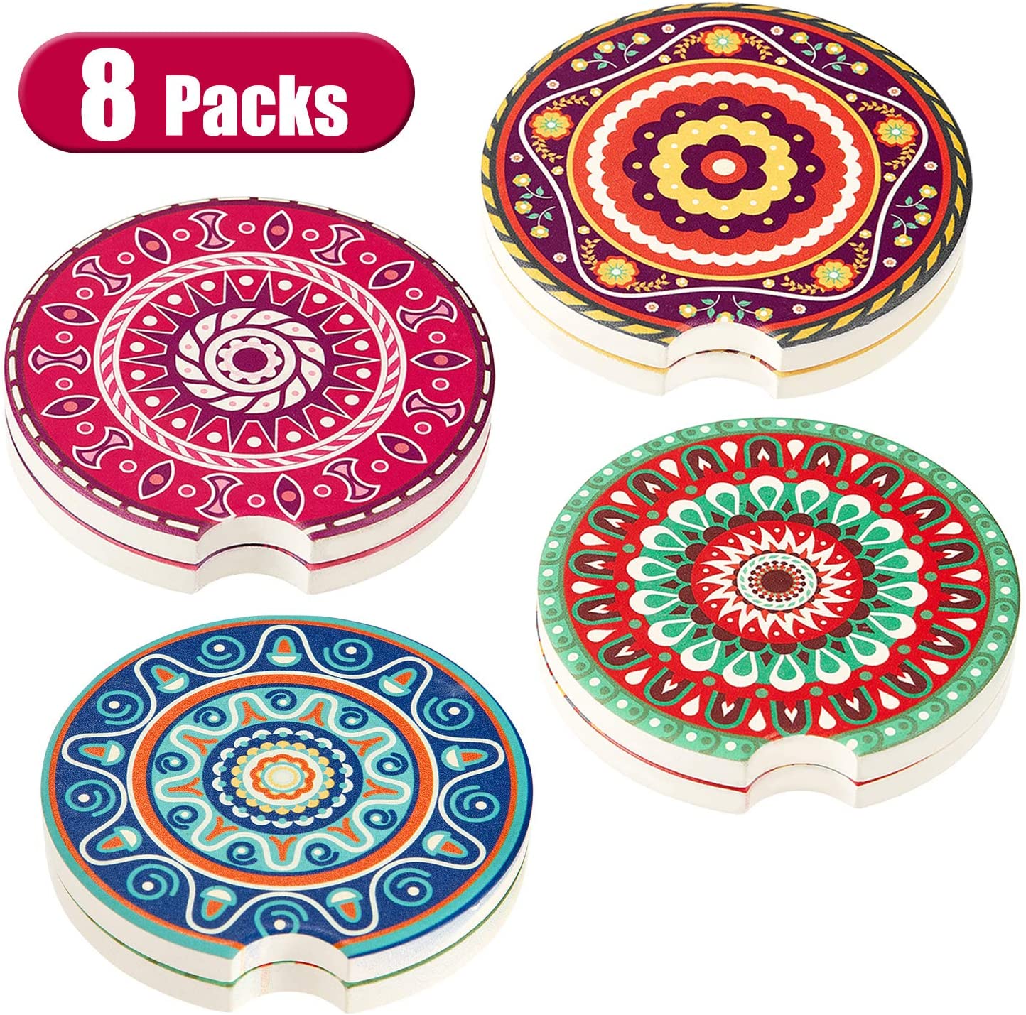 Home 4 Pack Absorbent Mandala Style Ceramic Car Cup Holder Car Coasters
