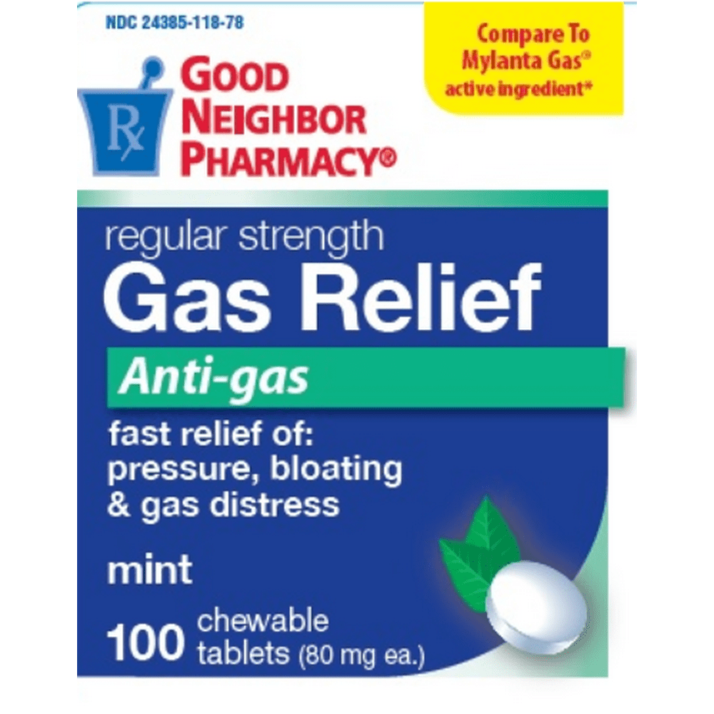 GNP Gas Relief Antigas 100 Chewable Tablets Pressure, Bloating & Gas