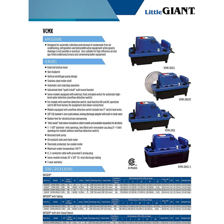 Little Giant VCMX-20ULST 115 Volt, 1/30 HP, 84 GPH Automatic