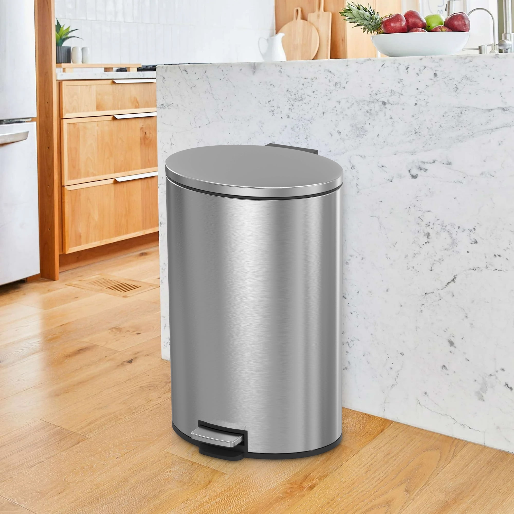 Better Homes & Gardens Kitchen Trash Can, 10.5 Gallon Stainless Steel Oval Step Garbage Bin with Soft Close Lid, Silver