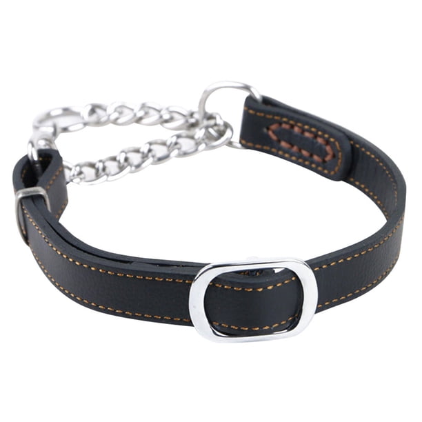 EeaseMX Collar de cuero para perro, ajustable, cadena de acero inoxidable para mascotas (2 cm)
