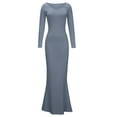 thumbnail image 3 of Women's Casual Dresses Round-Neck Solid Long Leeve Dress Soft Maxi Length Stretchable Plus Size Dresses, 3 of 7