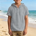 thumbnail image 6 of FSYBOA Boys Cotton Linen T Shirt, Casual Short Sleeve Hooded Henley Neck Kids Summer Tops Gray Size 11-12T, 6 of 9