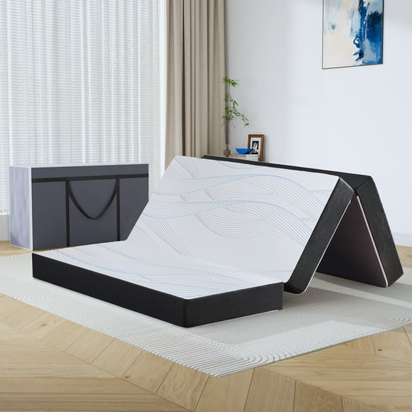 GELBIY Full Folding Mattress with Carry Case, 6 Inch Tri Fold Memory Foam Mattress with Washable Cover, Foldable Mattress Topper with Non Slip Bottom, Pressure Relief, 73"X 52"X 6", Black