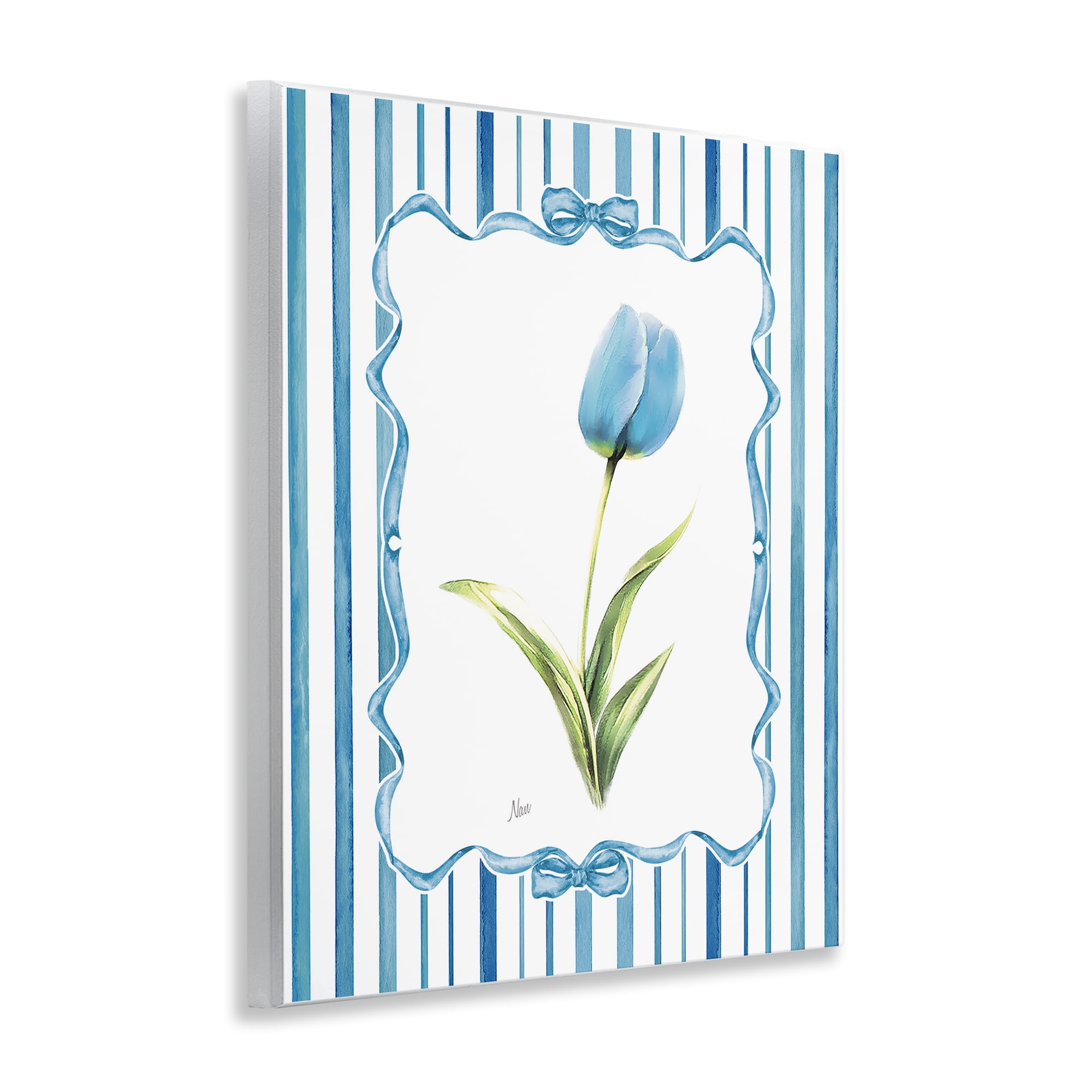 Stupell Industries Blue Tulip & Ribbon Border Wall Plaque Art, design by Nan