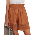 thumbnail image 3 of QAFOPEH Women Lace Hollow Out Ruffle High Waisted Pocket Solid Color Shorts, 3 of 5