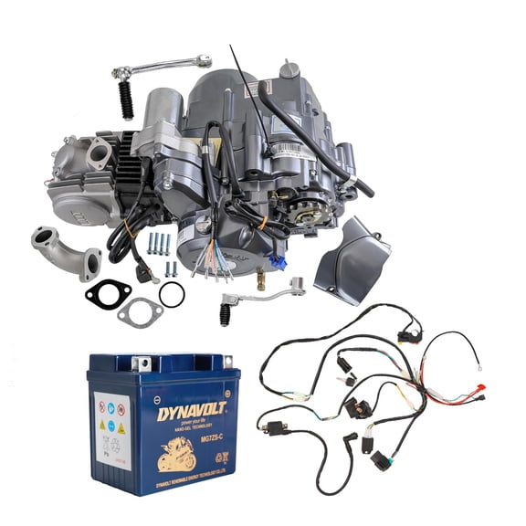 Lifan 125cc Engine Motor, Semi-Auto 4 Stroke & Complete Wiring Harness & 12V 6AH 90CCA Battery for Trail Bike CT70 90 110 125 Dirt Bike Trike Four Wheeler