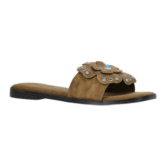No Boundaries Studded Faux Suede Flower Slide Sandals, Women's