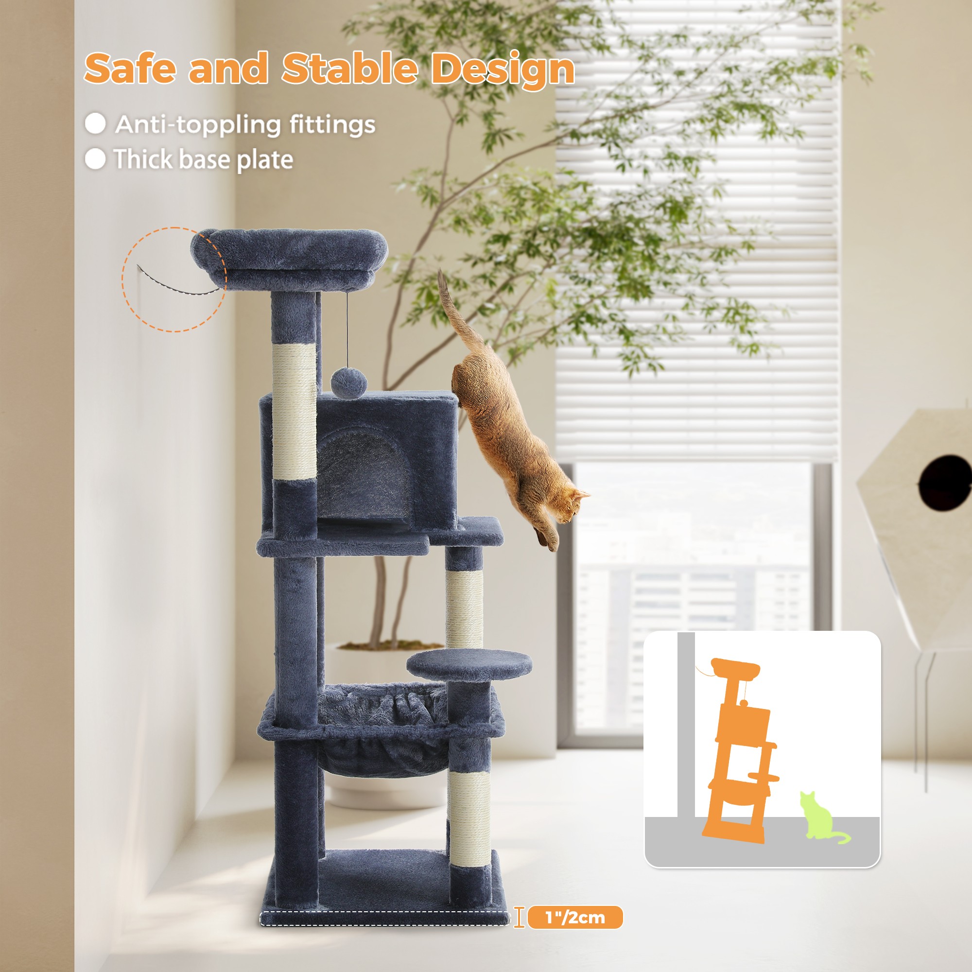 resenkos 45" Modern Cat Tree House, Cat Condo for Indoor Cats, Activity Center Cat Scratching Tower for Kittens Toy, Dark Gray