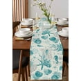 thumbnail image 4 of Turquoise Coastal Coral Table Runner Cotton Linen 60 Inch Holiday Dresser Scarves, Nautical Starfish Seahorse Tablerunner for Kitchen Coffee Dining Bedroom Living Room Dinner Scarf Décor 13''x60'', 4 of 9