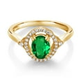 thumbnail image 2 of Gem Stone King 0.94 Ct Oval Green Nano Emerald 18K Yellow Gold Plated Silver Ring (Size 5), 2 of 4