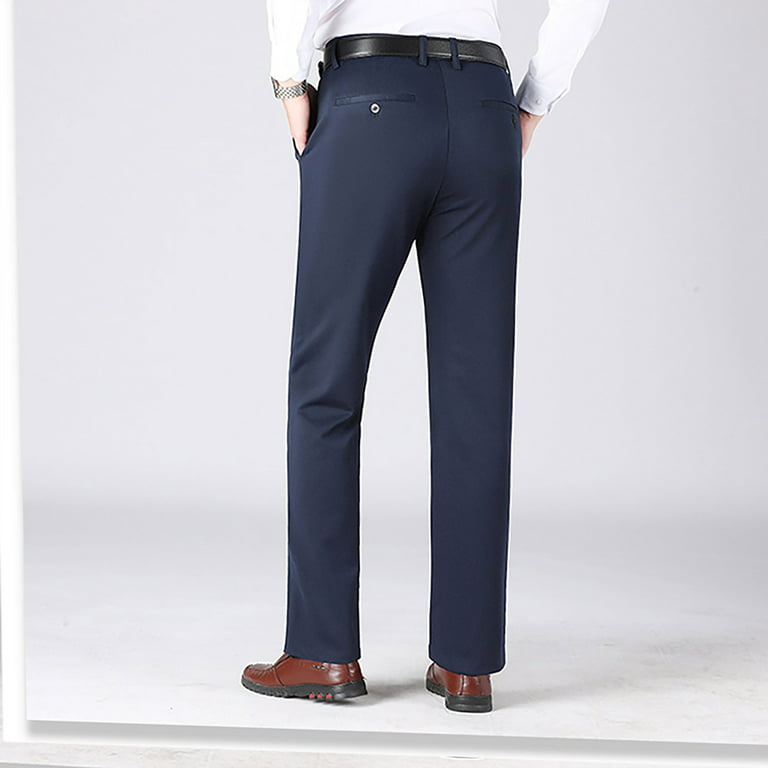 Elainilye Fashion Mens Dress Pants Slim Fit Straight Leg Pants Daily Formal  Business Casual Trousers Suit Pants,Blue 