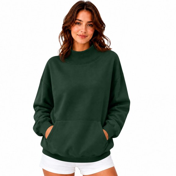 Womens Mock Neck Sweatshirts Oversized Pullover Fall Outfits Fall Fashion Clothes 2026,Long Sleeve,Comfort Soft Fleece,Casual Travel Work Hiking Outfit Green XL