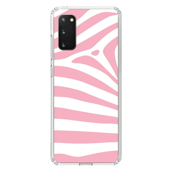 DistinctInk Clear Shockproof Hybrid Case for Galaxy S20 / S20 5G (6.2" Screen) - TPU Bumper, Acrylic Back, Tempered Glass Screen Protector - Pink & White Zebra Skin Stripes