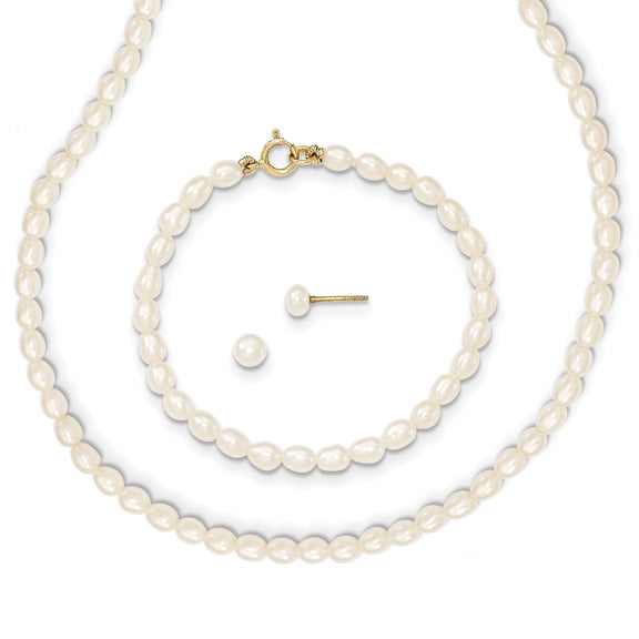 14k White Freshwater Cultured Pearl 14 in. Necklace, 5 in. Bracelet & Earring Set