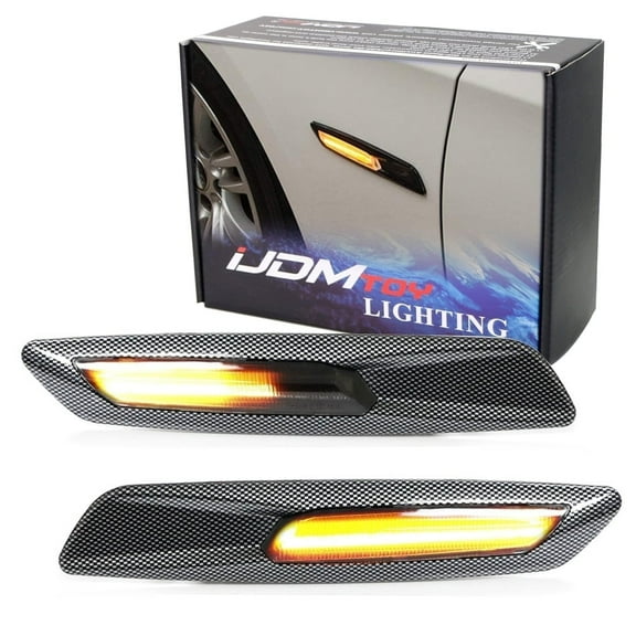 F10 Style Large Piano Black Finish Amber Full LED Sequential Blink Fender Turn Signal Side Marker Light Kit For BMW 1 3 5 Series X1, Replace OEM Sidemarker Lamps