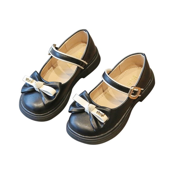 Xfvqtps New Girls Mary Jane Loafers Shoes Bow Metal Classic Uniform for Graduation Fall Fashion Princess Style Small Leather Shoes Black