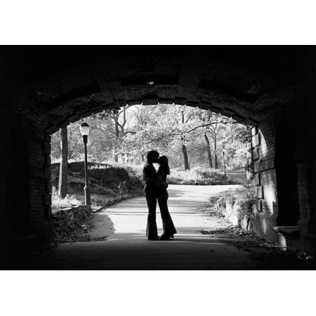 1960s Silhouette Of Young Couple Embracing Kissing At Entrance To Central Park Tunnel New York City Usa Print By