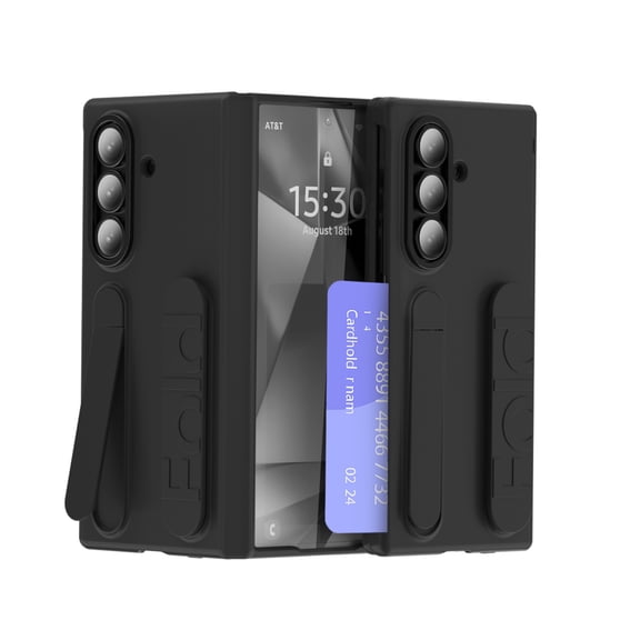 Lunvic for Samsung Galaxy Z Fold 8 Ultra Case, Kickstand & Wristband Card Holder, Full Hinge Cover, Raised Camera Bezel, Black
