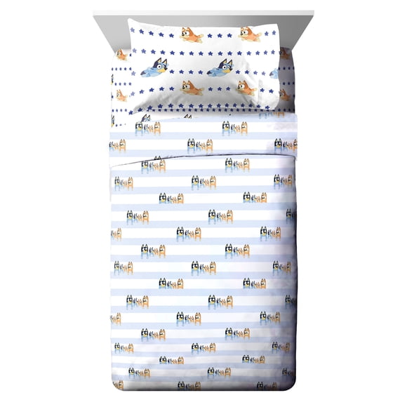 Bluey Dans le Rêve Ensemble de Draps 3-Pièces pour Lit 1 Place, 100 % Polyester