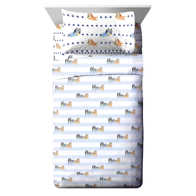 Bluey Dans le Rêve Ensemble de Draps 3-Pièces pour Lit 1 Place, 100 % Polyester