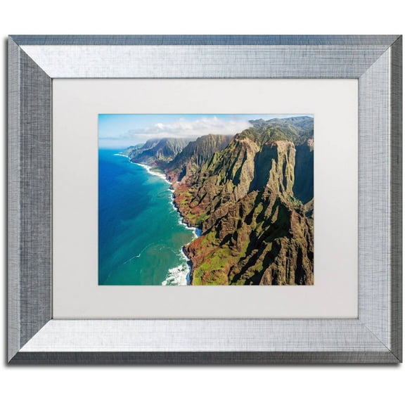Trademark Fine Art 'Napali Coast' Canvas Art by Pierre Leclerc, White Matte, Silver Frame