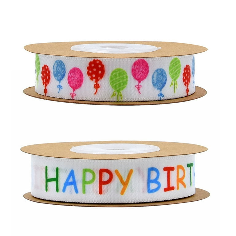 AYYUFE 1 Roll Happy Birthday Ribbon Multi-purpose Festive Colorful HAPPY  BIRTHDAY Letters Candle Balloon Printed Bow Making DIY Crafts Cake Gift Box