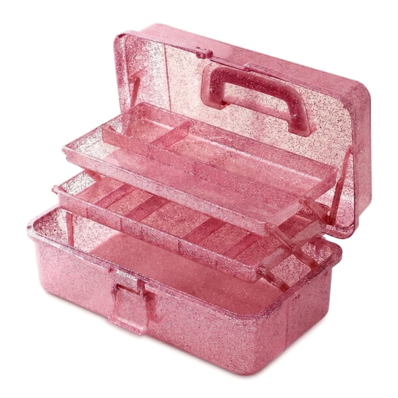 Pink Tackle Box, 3-Layer Stackable Carry Tackle Box – Glitter Pink & Craft Tool Storage Box – Sewing Organizer for Art