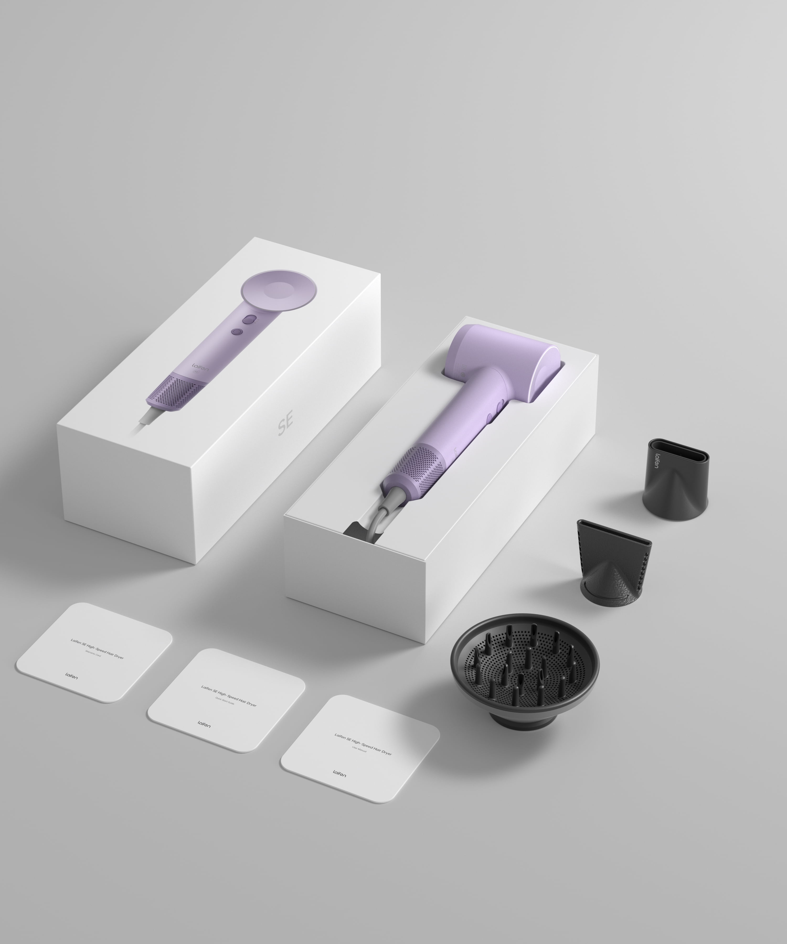 Laifen SE Hair Dryer, 105,000 RPM Ionic Blow Dryer with 3 Magnetic Attachments - Purple