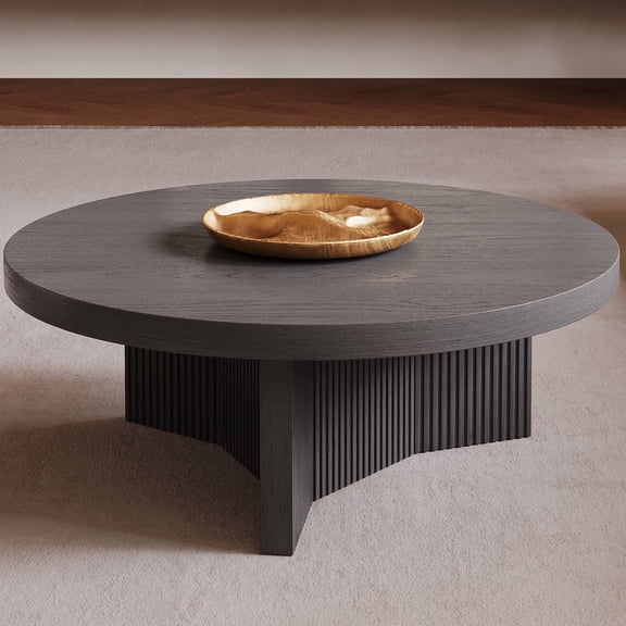 Guyii 31.5" Round Coffee Table, Mid-Century Modern Circular Wooden Tea Table with Fluted Pedestal Base, Sturdy Center Table for Living Room, Lounge