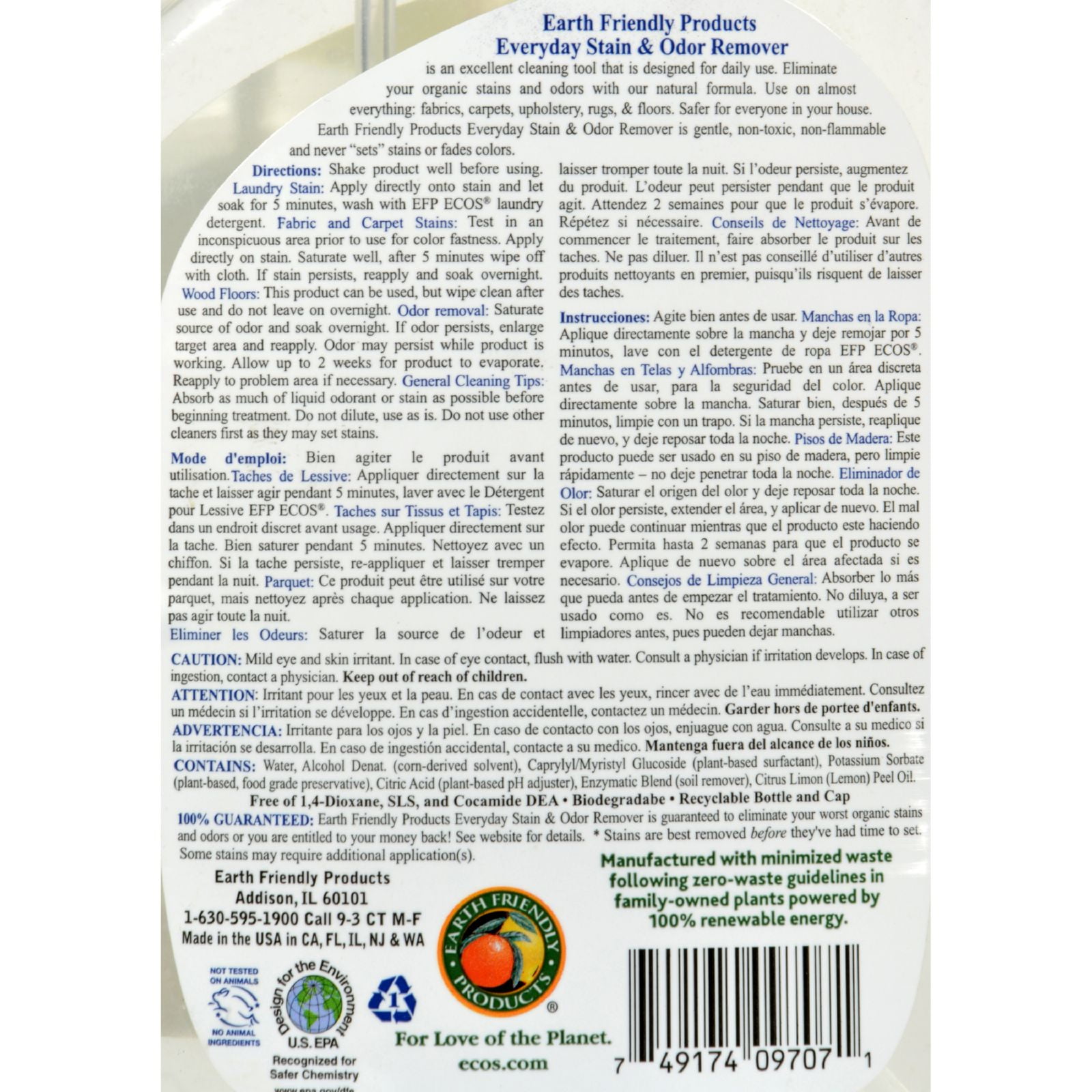 Earth Friendly Stain and Odor Remover Spray Case of 6 22 fl oz