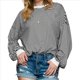 thumbnail image 3 of Camiseta de Larga Extragrande para Mujer, Túnica A Rayas con Bloques de Color, Sudadera Holgada de Otoño con Cuello Redondo y Negro XL, 3 of 8