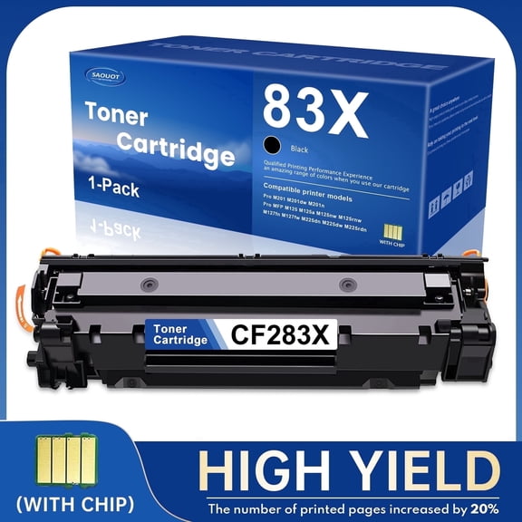83X CF283X High Yield Toner Cartridge Black With Chip Compatible for 83X Pro M201 M201n MFP M125 M125a M125nw M127fn M225dn Printer 1-Pack Black
