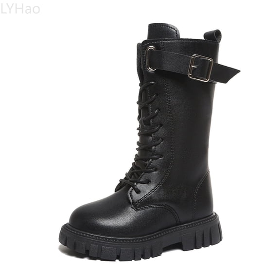 LYHao Fashion Autumn Children Girls Sports Shoes Flat Thick Bottom Non Slip Easy To Wear PU Upper Comfortable Boots ,Girls Boots Sizes 10.5 Black(4-4.5 Years)