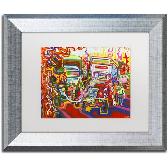 Trademark Fine Art "Trucks" Canvas Art by Josh Byer, White Matte, Silver Frame