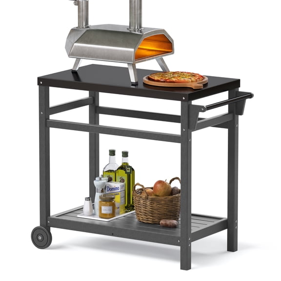TORVA Outdoor Prep Cart PVD Gunmetal Finish Dining Table Top for Pizza Oven, Patio Grilling Backyard BBQ Grill Cart, Gray