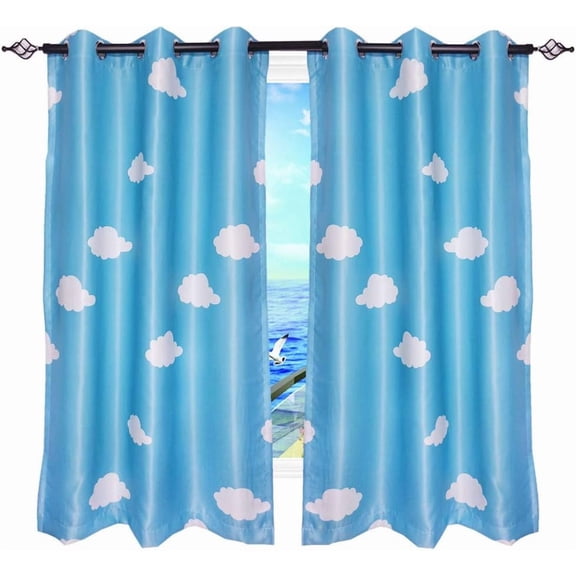 Absolutely Blackout Curtains for Kids Room,2 Layers Lined Curtains for Boys Girls Room,Set of 2 (Blue Cloud, 2 Panels 39 x 63 Inch)