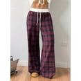 thumbnail image 4 of Women'S Plaid Checkered Pants Flannel Pajama Pants Lounge Wide Leg Baggy Sweatpants with Pockets Red XL, 4 of 10