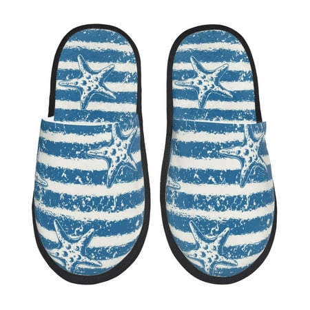 Balery Ocean on Striped Slient Indoor Furry Fleece Comfort House Shoes Soft Non-Slip Home Shoes Cotton slippers House Slippers-- Large