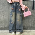 thumbnail image 4 of Kids Girls Baggy Jeans Denim Elastic Wasit Wide Leg Baggy Pants Jeans for Girls 5-6 Years, 4 of 8